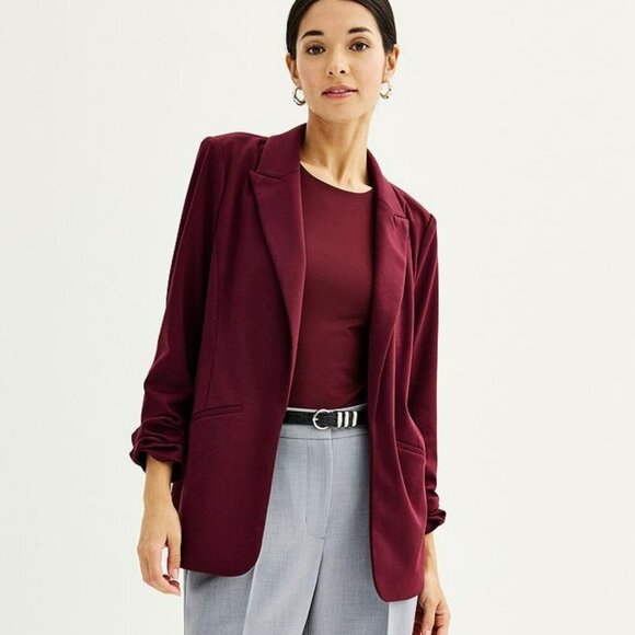 NEW Nine West Closureless Blazer Women‎ Plus 4X Wine Maroon Stretch Knit Work - Picture 1 of 9